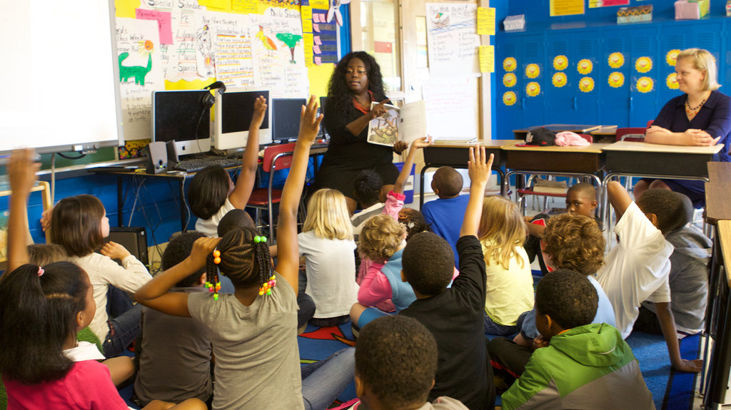 kids in a public school classroom