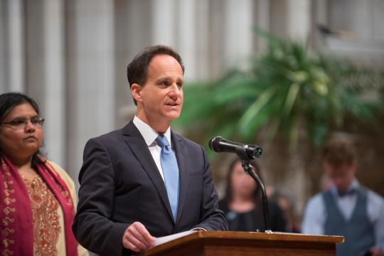 Rabbi Jonah Dov Pesner offers a call to prayer at the Washington National Cathedral's interfaith vigil.