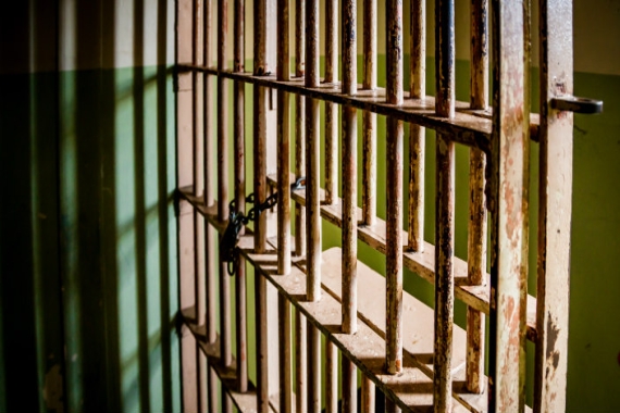 Closeup of rusted prison cell bars